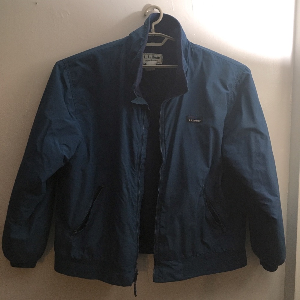 LL Bean Jacket Mens Green Warm Up Bomber Full Zip Fleece Lined